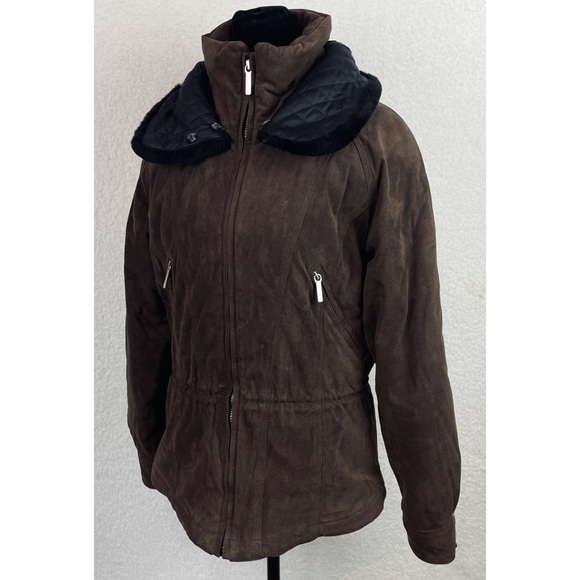 (VTG) METROPOLIS • Brown/Black Suede Fur Trim Jacket - Picture 7 of 16